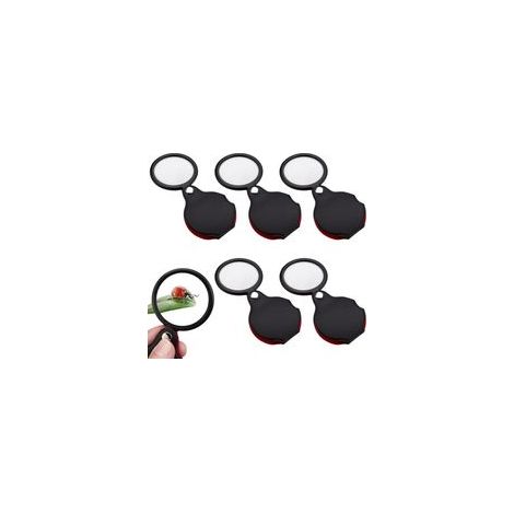 Lot de 5 mini loupes, loupe de poche grossissement 10x pliable avec étui de protection rotatif pour la lecture, les étiquettes de cartes, la lecture de petits caractères et les amateurs, 2,16 po