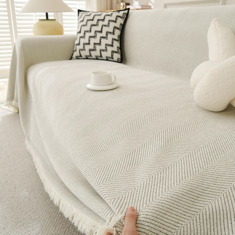 Grande Couverture en Chenille Douce pour canapé 2 Places - Jeté de canapé et de lit C Blanc cassé 180 x 260 cm (1/5)