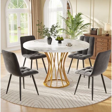 MEUBLIV Ensemble table à manger ronde 80 cm avec 4 chaises en velours gris (1/5)
