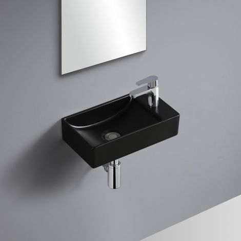 XAVY Wandwaschbecken L.40 x H.10 x T.23 cm rechteckig schwarze Keramik (1/3)