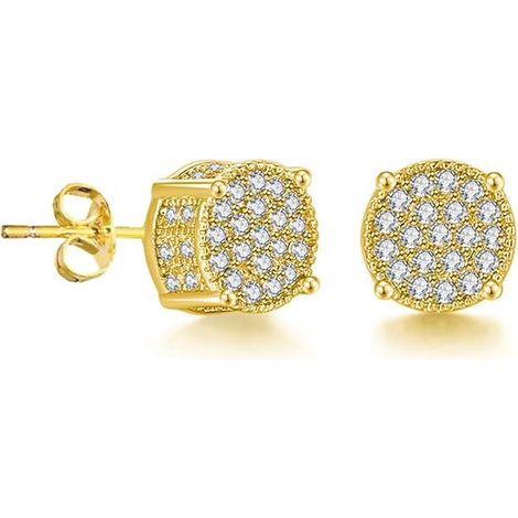 Puces d'oreilles en diamant, boucles d'oreilles rétro simples serties de micro-diamants, boucles d'oreilles exquises pour femmes et filles, bijoux en zircon plaqué or et diamants