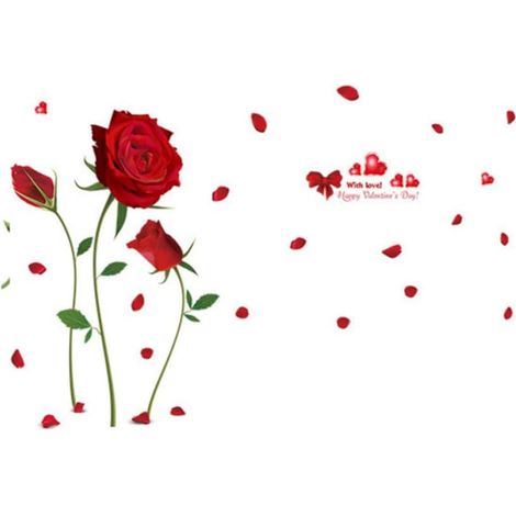 Stickers Muraux Rouges en Pvc Faciles à Appliquer, sans Résidu, Décoration Romantique pour Salon et Home Déco Autocollants Muraux à Fleurs (1/5)
