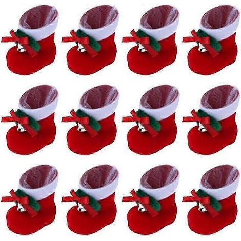 Bottes de Noël en forme de bonbons (lot de 12), chaussettes de Noël à suspendre, bottes de Noël décoratives pour les cadeaux de Noël (1/4)