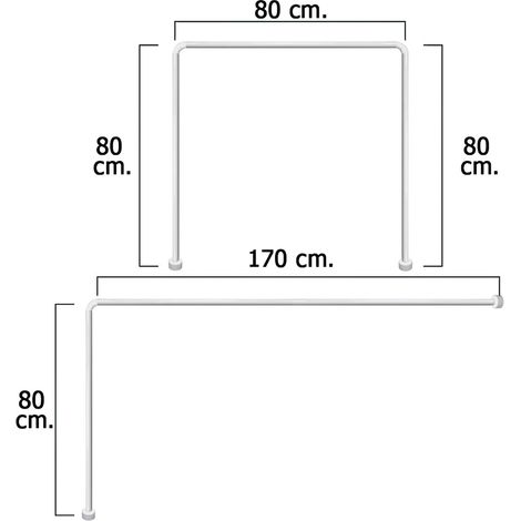 Maurer – Tringle à rideau de douche en aluminium blanc 80 x 170 cm – Utilisation en forme de U ou L – Résistant à la corrosion – Installation facile