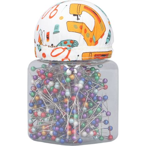 Épingles à coudre 500 pcs multicolores tête boule plastique métal 10 cm avec coussin aiguilles pour couture et patchwork (1/4)