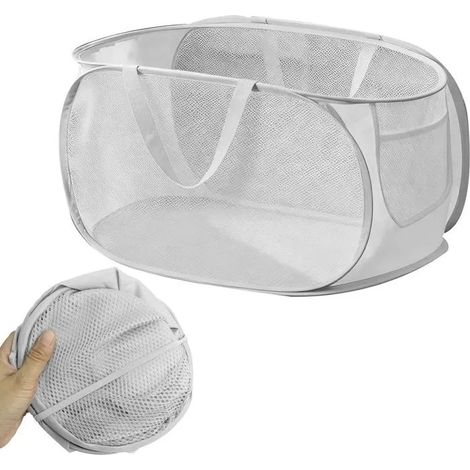 Paniers à linge pliable 70L+, corbeille sale avec poignées, pop-up grand capacité, pliable et portable pour laverie, buanderi - Gris (1/5)