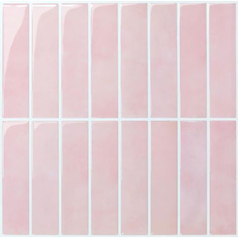 [JAMAIS UTILISÉ]Lot de 12 (30,5 x 30,5 cm) de papier peint adhésif 3D imperméable pour cuisine et salle de bain, motif carreaux en PVC rose (1/4)