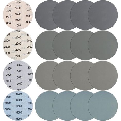 20 Pièces 150mm Papier de Verre Sec à l'eau, Abrasif Rond Grain 1500/2000/3000/5000 Papier a Poncer Disques de Ponçage Polissage pour Métal Bois (1/5)