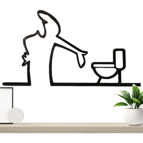 Panneau de porte de toilettes humoristique - Décoration murale abstraite en fer forgé pour chambre, appartement, restaurant (20 x 11,1 cm) (1/4)