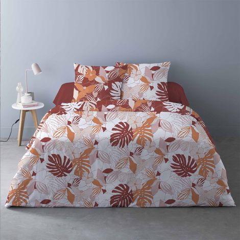 Housse de couette 240x220 cm Chika rouge – 100% polyester – Lot de 2 taies 63x63 cm – Finition boutons – Dourev (1/4)
