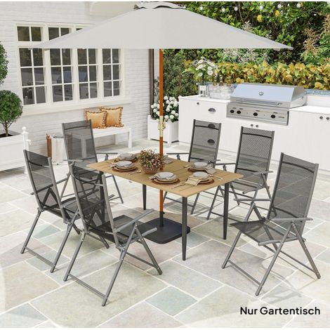 Table de jardin 150 x 90 cm en acier, avec trou de parasol, marron HAVRYA (1/5)