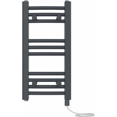 Bathroom Curved Prefilled Electric Heated Towel Rail Ladder Warmer Radiator 600x300mm Anthracite (1/5)