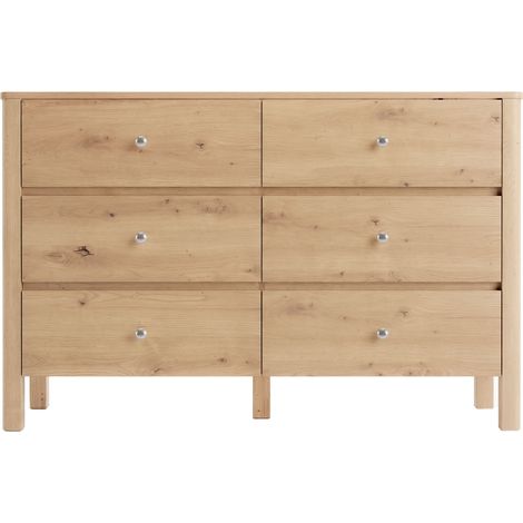 CHICFURN Cómoda de 6 cajones en madera clara y metal, 120 x 40 x 80 cm, diseño moderno para dormitorio, salón, comedor o recibidor, con gran capacidad (1/5)