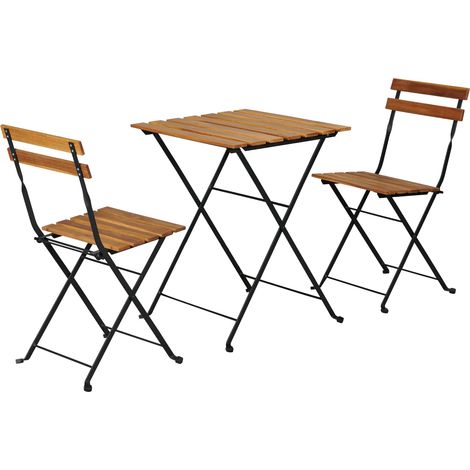 Conjunto bistro de 3 piezas acero y madera de acacia negra natural 030010678