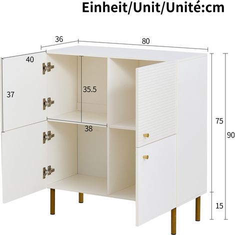 Buffet, 80 x 36 x 90 cm, acier et MDF, blanc (1/5)