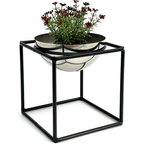 DanDiBo Blumenhocker Metall mit Topf Schwarz Silber 20 cm Blumenständer 96256 S Blumensäule Modern Pflanzenständer Pflanzenhocker (1/5)