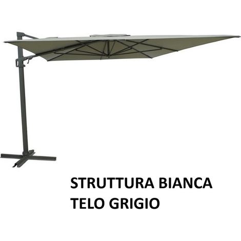 Ombrellone Da Giardino Retrattile 3x4 Metri Con Struttura In Alluminio Bianco E Telo In Poliestere Grigio Chiaro Next (1/3)