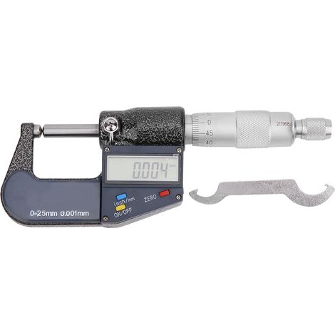 Micrometro, micrometro digitale con doppia testina rotonda in acciaio inox e chiave, campo di misura 0,25 mm, risoluzione metrica 0,001 mm/0,0005 pollici, micrometri per esterni