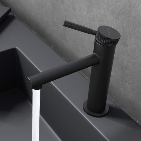 doporro Rubinetto Monocomando per Lavabo a Cascata, Miscelatore Regolabile con Acqua Calda e Fredda in Ottone Nero Opaco H 18 cm WAO-7601 (1/5)