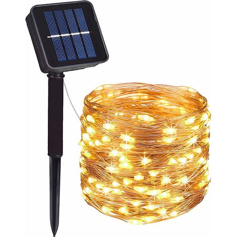 (Guirlande lumineuse solaire LED blanc chaud 7 m, 50 perles LED), idéale pour les décorations lumineuses d'anniversaire et de mariage. (1/5)