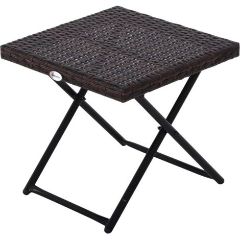Table de jardin table d'appoint support de fleurs salon de jardin table pliante polyrotin + métal marron 40 x 40 x 40 cm