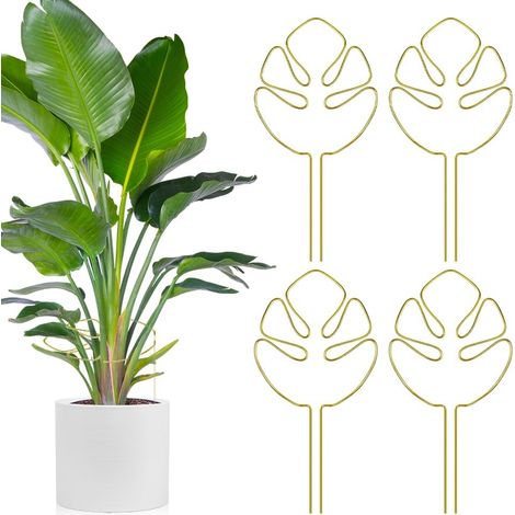 CCYKXAPlant Supports, 4 Pieces Aluminum Plant Stands with Unique Leaf Design, Monstera Leaf Support, Stem Holder, Plant Stake (1/5)
