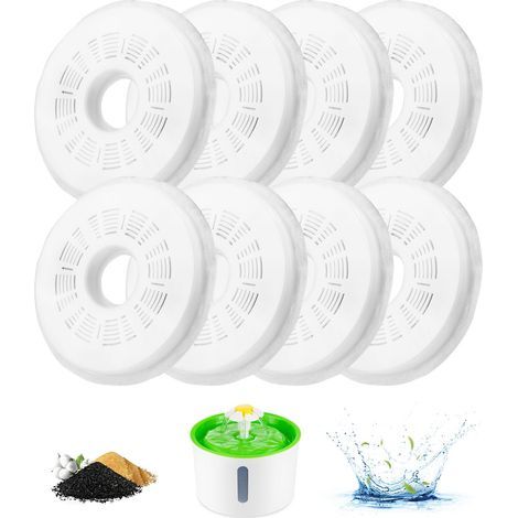 Filtre Fontaine Eau Chat Chien,Pack de 8 Filtres Fontaine à Eau Remplacement,Cat Filtres de Rechange avec la Résine et Charbon Actif,Filtre de Chien/Chat pour 3L Distributeur d'eau Animaux (1/5)