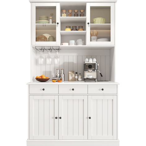 Credenza alta 120x40x191 cm con ante in vetro, prese e USB, bianco HOMVRA (1/5)