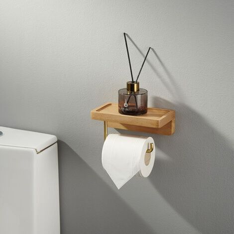 Porte Papier Toilette Double Installation Bois Massif Hêtre Dérouleur Support Papier WC Mural Auto-adhésif Coins Arrondis Porte Rouleau de Papier Décor pour la Salle de Bain Cuisine (Hêtre),TRIMEC