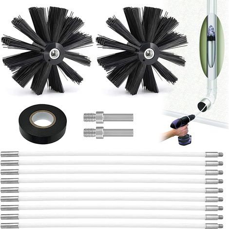 14-teiliges Pelletofen-Schornsteinreinigungsset, flexibles Schornsteinreinigungsset mit 2 x 150 mm Ofenrohrbürsten, 9 x 410 mm flexiblen Stangen, Schornsteinreinigungsset für Schornsteine, Rohre und T
