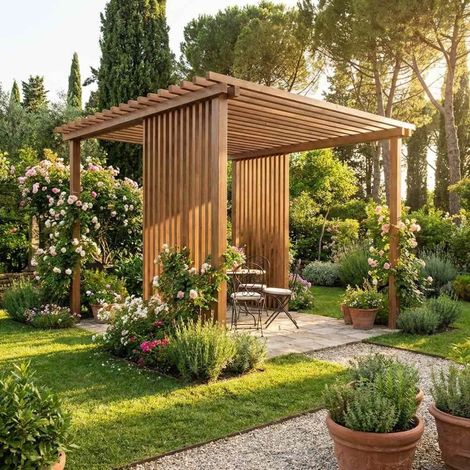 Pergola Isola Deluxe Legno Bilama 300x300 cm con Frangisole Integrato Sunwood (1/4)