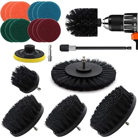 20 Pièces Brosse Nettoyage Perceuse, Multifonctionnel Visseuse Kit pour Salle de Bain, Cuisine, Tapis, Sol, Carreaux, Voiture, Jantes - Noir Drill Brush (1/5)