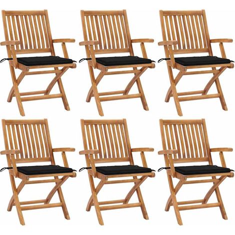 vidaXL Sillas plegables con cojines, 6 unidades, madera maciza de teca. (1/4)