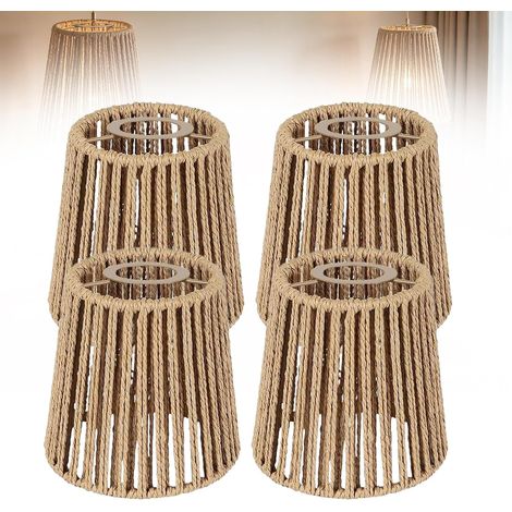 Lot de 4 Abat Jour en Corde de Papier, Abat-jour en Rotin, Lanterne De Rechange, pour lampadaires, lampes de table et suspensions, 14 x 14 cm (1/5)