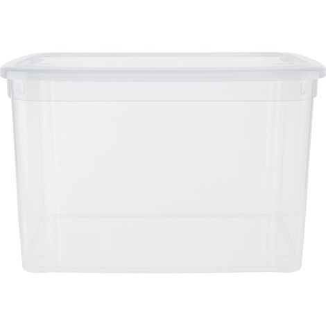Contenitore multiuso con chiusura a scatto, misura 56x38,5x29 cm e capacità 43 litri - Porta biancheria trasparente con coperchio, box salvaspazio imp (1/5)
