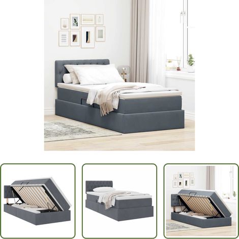 Stauraumbett - Aufbewahrungsbett mit Matratze Dunkelgrau 100 x 200 cm Samt (1/5)