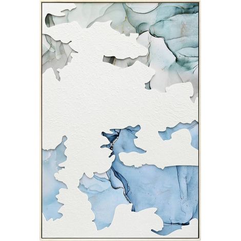 Tableau abstrait blanc et bleu relief effet brillant décoratif - blanc relief et bleu nuancé (1/3)