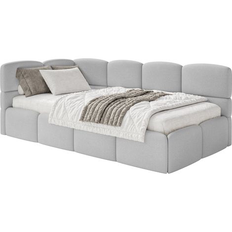 Selsey Cloudy – Jugendbett 120 cm, Bettkasten, Chenille, Kopfteil links, Hellgrau