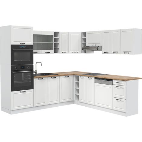Cocina esquinera R-Line, Blanco casa de campo/Blanco, 247 x 237 cm, ET Roble, Vicco