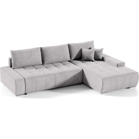 Ecksofa, gerade umwandelbar, 4-sitzig, mit Truhe, Jonas Hellgrau