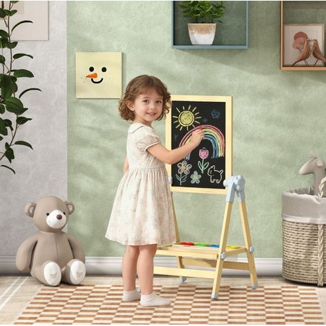 MEUBLIV Kinder-Staffelei 48,5 x 46,5 x 97 cm, natur – doppelseitig mit Papierrolle (1/5)