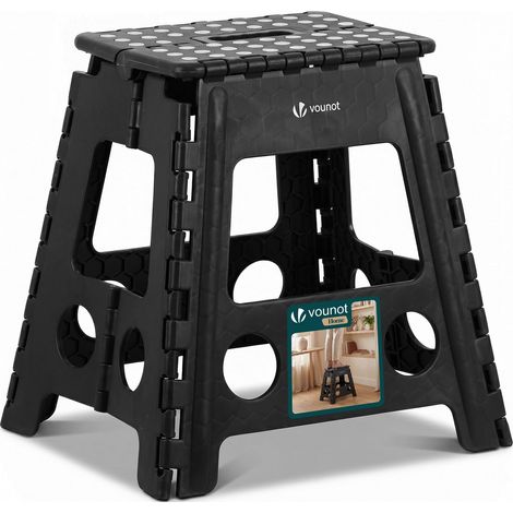 VOUNOT® Tabouret pliant portable 39x32x40 cm - Marchepied pliable antidérapant avec poignée - Plastique - Noir