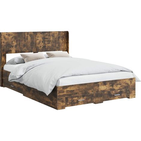 Bed Frame with Storage and Headboard Smoked Oak 140 x 190 cm vidaXL (1/5)