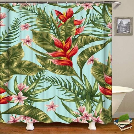 Tenda da doccia con fiori rossi (120 x 180 cm), tenda da bagno, tessuto in poliestere impermeabile e lavabile, stampa digitale 3D con motivo vegetale - Crezuo (1/4)