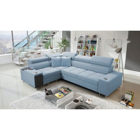 Elegantes Ecksofa mit Konsole und Ladegerät MORENA II Uttario Velvet Blau Links (1/5)