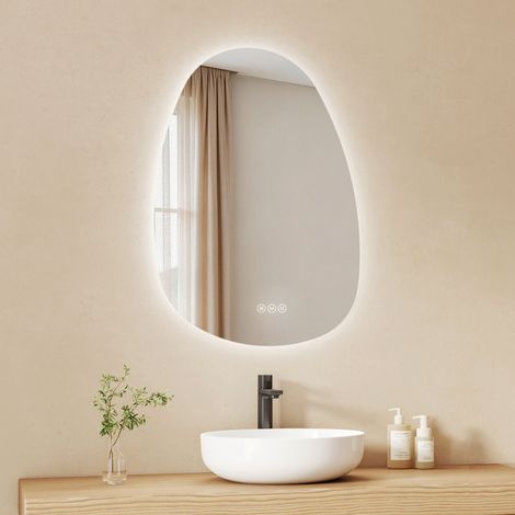 EMKE LED-Badspiegel asymmetrisch 45×65 cm Wandspiegel mit Antibeschlag, 3 Lichtfarben, dimmbar, Touch-Steuerung