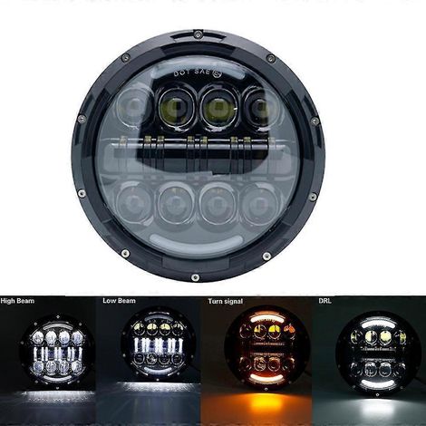 Phare LED rond 7 pouces pour moto Harley Softail Touring Ultra Classic Electra Street Glide Road King Yamaha - 80 W, noir (1/4)