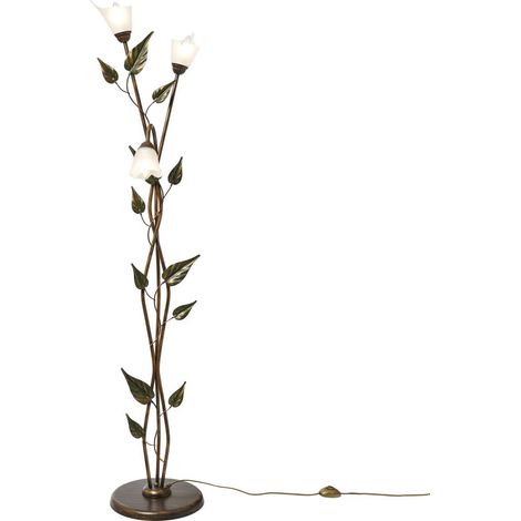 Visconte Pienza Floral Style Bronze & Green Floor Lamp Frosted Glass E14 6 Light (1/5)