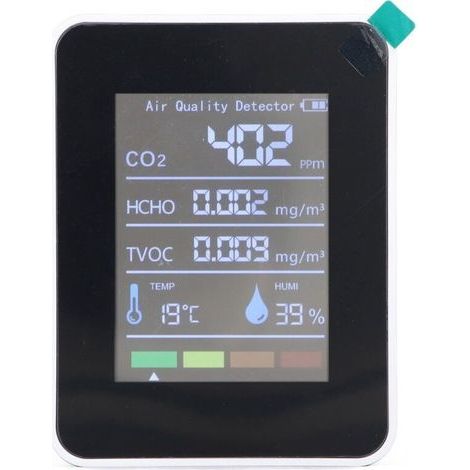 Moniteur de qualité de l'air 5 en 1, détecteur CO2 TVOC HCHO température humidité, testeur avec écran LCD,de (1/4)