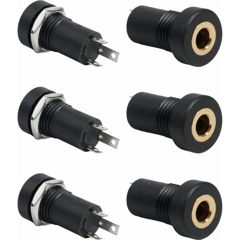 6 Prises Jack 3.5mm Stéréo à Souder 3 Pôles avec Écrou, Connecteur Audio Jack 3,5 mm pour Montage sur Panneau, Réparation Audio et Projets DIY (1/5)
